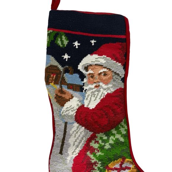 Vintage Needle Crafts Handmade Needlepoint Embroidery Christmas Stocking Santa - Picture 3 of 8